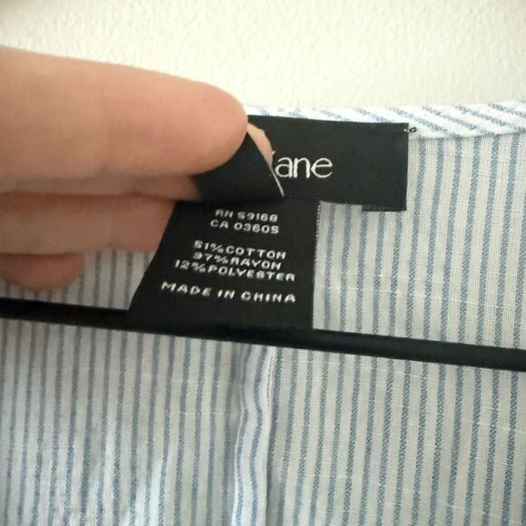 Karen Kane Boho Blouse in Blue & White Stripe with Embroidery Detail - Size L - Picture 7 of 7